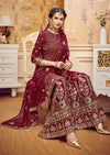 Maroon Baluming Georgette Khalti Embroidered Gharara Suit