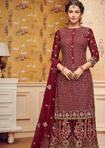 Maroon Baluming Georgette Khalti Embroidered Gharara Suit