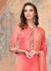 Peach Floral Georgette Embroidered Digital Print Palazzo Suit