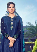 Navy Blue & Blue French Crepe Embroidered Digital Print Salwar Suit