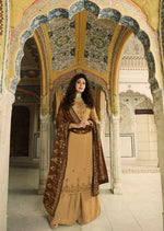 Beige & Brown Satin Muslin Embroidered Palazzo Suit