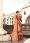 Brown & Light Orange Pure Dola Jacquard Silk Embroidered Palazzo Suit