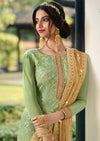 Mint Green & Beige Pure Viscose Chinon  Sequins Embroidered Palazzo Suit