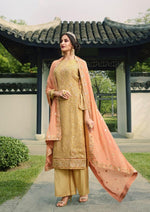Beige & Peach Pure Viscose Chinon Sequins Embroidered Palazzo Suit