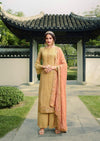 Beige & Peach Pure Viscose Chinon Sequins Embroidered Palazzo Suit