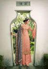 Peach & Grey Pure Viscose Chinon Sequins Embroidered Palazzo Suit