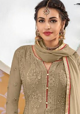 Sage Floral Faux Georgette Embroidered Pant Suit