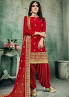 Red Chanderi Silk Embroidered Patiala Silk