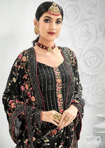 Black Heavy Chinon Embroidery Palazzo Suit
