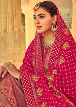 Beige & Magenta Heavy Chinon Embroidered Palazzo Suit