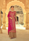 Beige & Magenta Heavy Chinon Embroidered Palazzo Suit