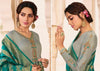 Silver Grey & Turquoise Satin Georgette Embroidered Churidar Suit