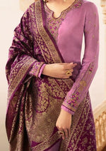 Lavender & Purple Satin Georgette Embroidered Churidar Suit