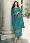 Blue Dola Jacquard Heavy Embroidered Palazzo Suit