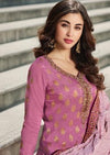 Pink & Lavender Dola Jacquard Heavy Embroidered Palazzo Suit