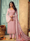 Peach Embroidered Digital Print Pure Chiffon Pant Suit