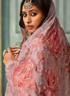 Peach Embroidered Digital Print Pure Chiffon Pant Suit