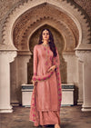 Salmon Pink Pure Georgette Embroidered Palazzo Suit