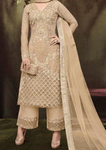 Light Brown Net Embroidered Sequins Palazzo Suit
