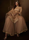 Peach Sequins Embroidered Net Gharara Suit