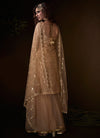 Peach Sequins Embroidered Net Gharara Suit