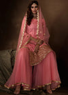 Pink Sequins Embroidered Net Gharara Suit