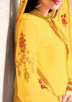 Yellow Satin Georgette Embroidered Salwar Suit
