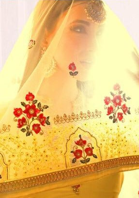 Yellow Satin Georgette Embroidered Salwar Suit