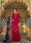Red  Heavy Faux Georgette Embroidered Palazzo Suit
