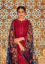 Red  Heavy Faux Georgette Embroidered Palazzo Suit
