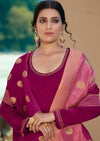 Magenta Swarovski Satin Georgette Embroidered Palazzo Suit