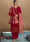 Red Swarovski Satin Georgette Embroidered Pant Suit