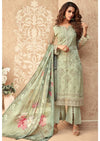 Sea Green Floral NEt Embroidered Bangalori Silk Pant Suit