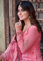 Pink Floral Silky French Crepe Digital Print Palazzo Suit