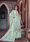Turquoise Floral Silky French Crepe Digital Print Palazzo Suit