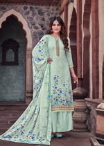 Turquoise Floral Silky French Crepe Digital Print Palazzo Suit